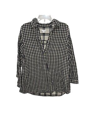 J. Jill Black White Gingham Long sleeve Blouse 100% Cotton Medium